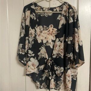 West Kei Floral Tie-Front Blouse - Black and Cream